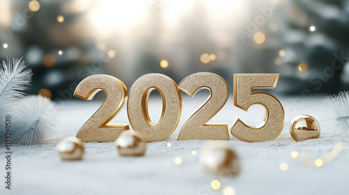 3D render Happy New Year 2025 on white background.