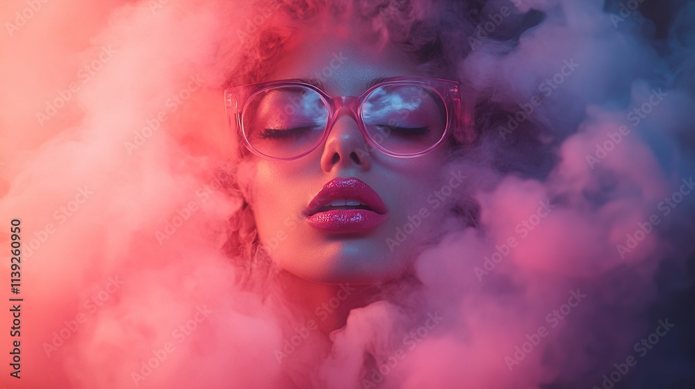 Fototapeta premium Woman in Pink Smoke: Fashion and Beauty Portrait