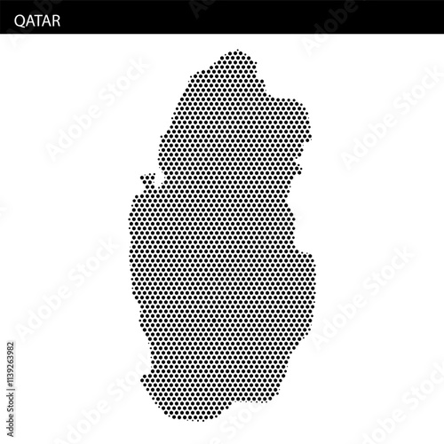 Outline of Qatar displayed with a unique hexagonal dotted pattern and textured background