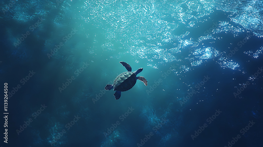 Fototapeta premium A turtle is swimming in the ocean
