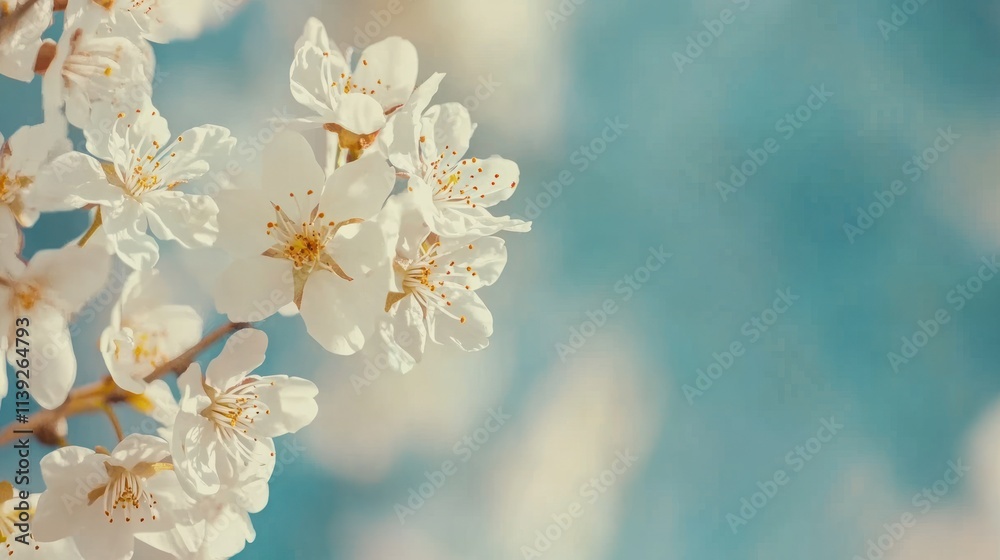 Spring white blossoms against a soft blue sky.