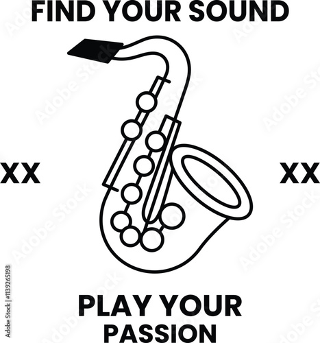 A saxophone with the words find your sound written on it