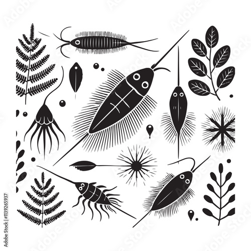 Plankton  Silhouette Vector Illustration, Solid White Background.