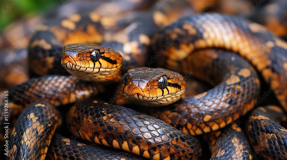 Close-up of Two Snakes in a Tangle