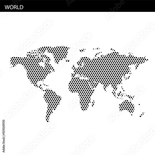 World Map Illustration with hexagonal dotted Pattern and Minimalist Design