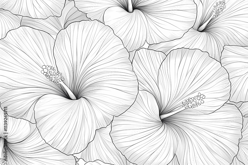 Fototapeta premium Detailed Outline of Hibiscus Flowers for Artistic Background Use