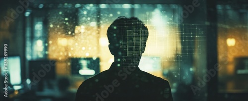 Wallpaper Mural Silhouette man with data overlay in office. Torontodigital.ca