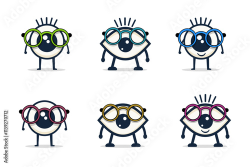 Flat Design Vector Icon: Quirky Eyeball with Arms, Legs, and Glasses
