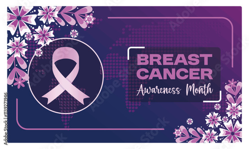 Breast Cancer Awareness Month graphic with pink ribbon.