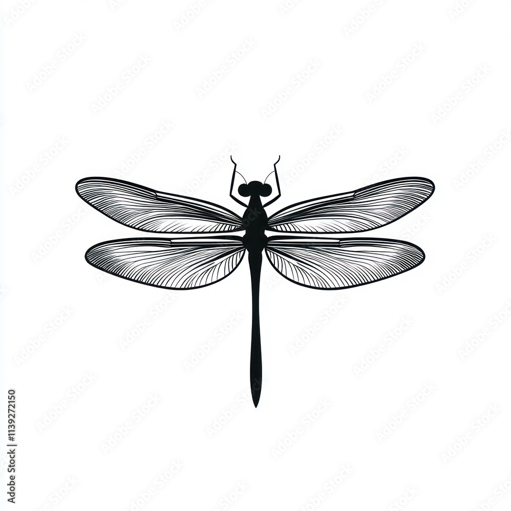 Detailed line art drawing of a dragonfly. Detailed line art drawing of a dragonfly.