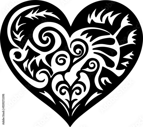 Tribal Heart Designs: Bold, intricate patterns featuring hearts inspired by tribal art for unique designs