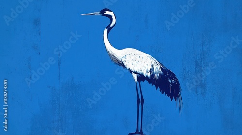 Elegant Demoiselle Crane against a Vivid Blue Backdrop photo