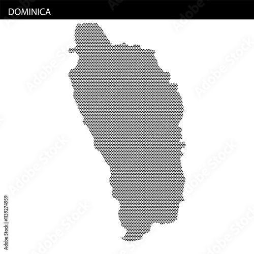 Outline of Dominica displayed in a black grid pattern against a pale background