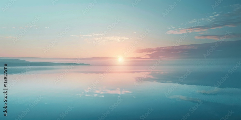 Obraz premium Sunrise over Misty Lake: Serene Nature Photography