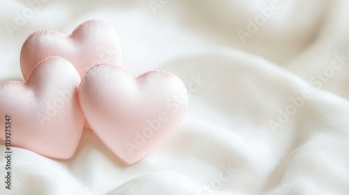 Light pink hearts gently overlapping on a soft white backdrop, evoking warmth and affection.