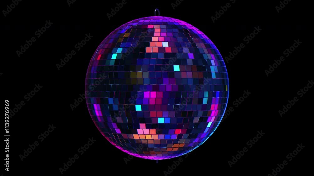 Colorful Retro Disco Mirror Ball With Flares Spinning