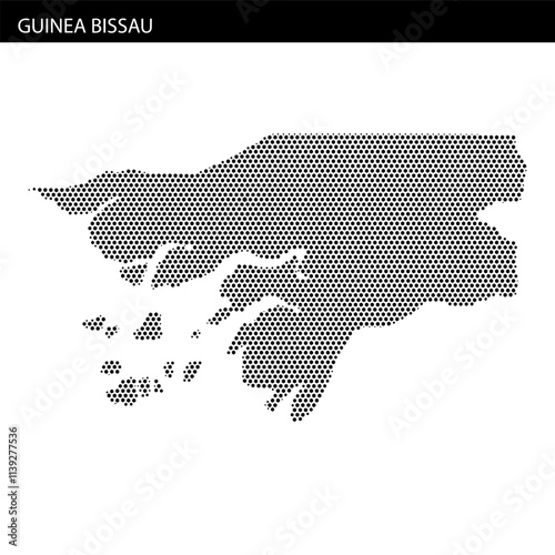 Unique hexagonal dotted representation of Guinea Bissau highlighting its geographical features