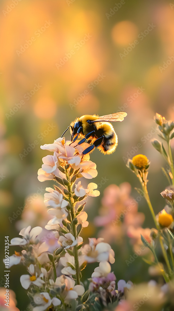 Harmonious Dance: A Bumblebee's Symphony in the Wildflower Meadow's Golden Glow Harmonious Dance: A Bumblebee's Symphony in the Wildflower Meadow's Golden Glow