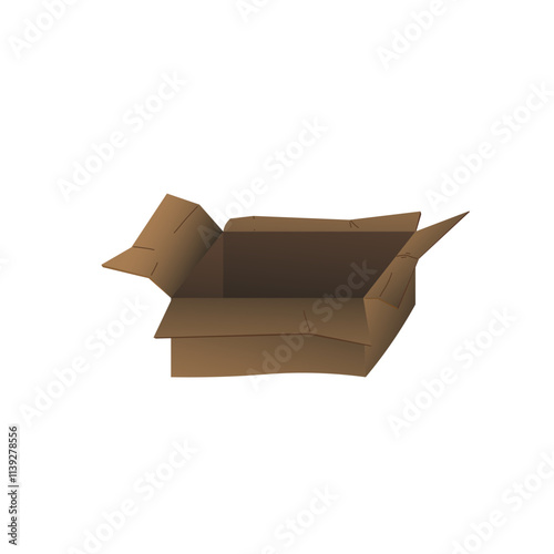 Crumpled open cardboard box in cartoon style