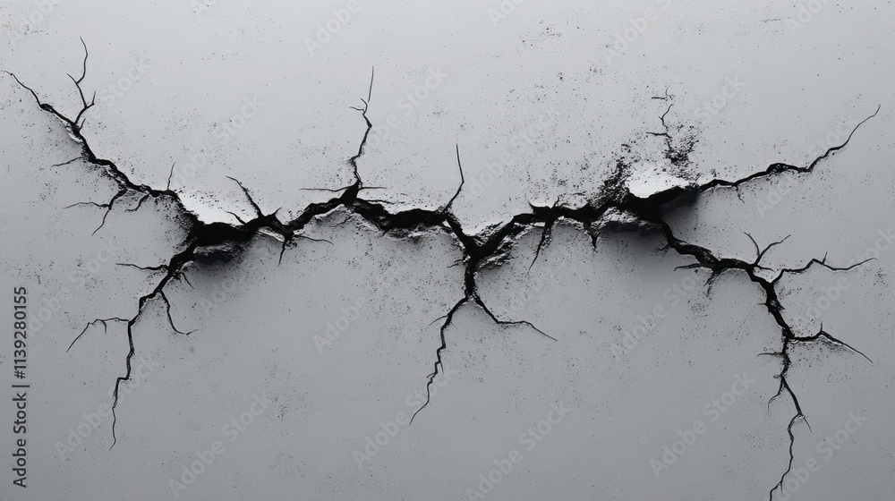 Obraz premium Cracks and hole in the wall, VFX asset, grey backgroun