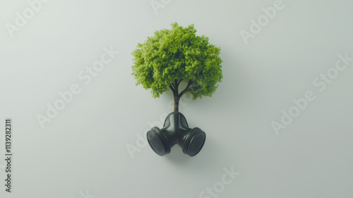 Symbolic representation of gas mask as tree, blending nature and pollution photo