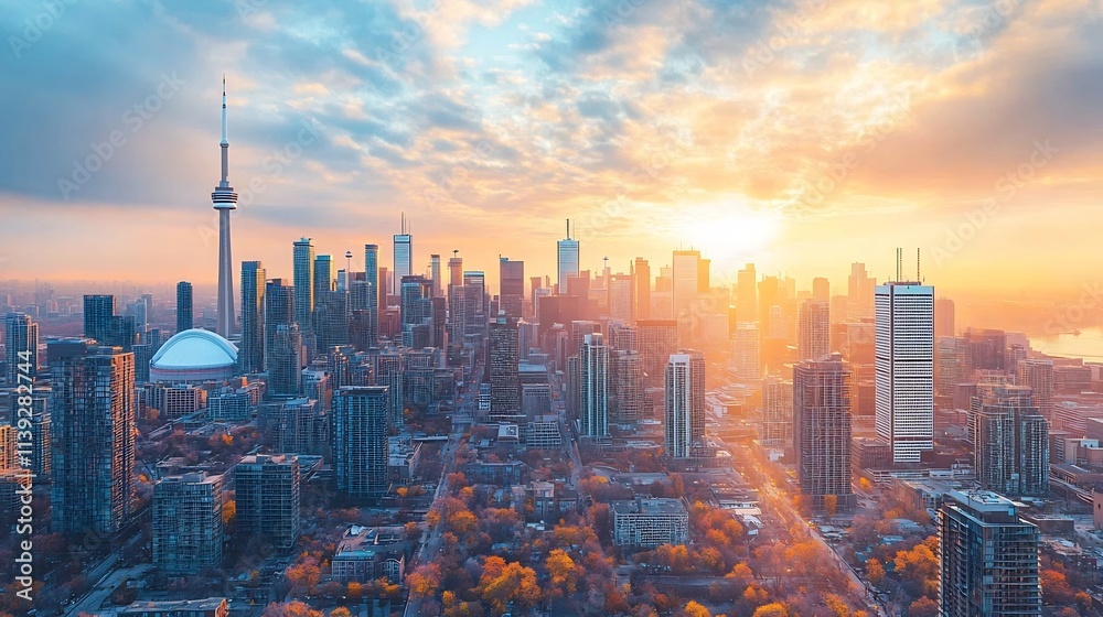 Naklejka premium Futuristic smart city landscape of Toronto with digital alumni associations showcasing urban of technology and community