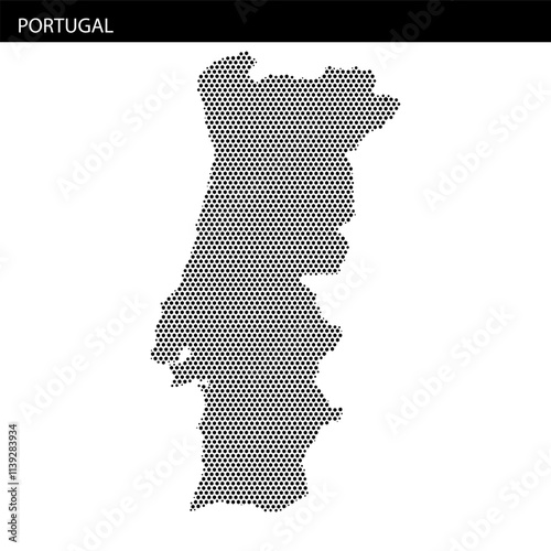 Illustration of Portugal with hexagonal dotted outline showing geographic shape and borders