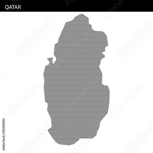 Outline of Qatar displayed with a unique hexagonal dotted pattern and textured background