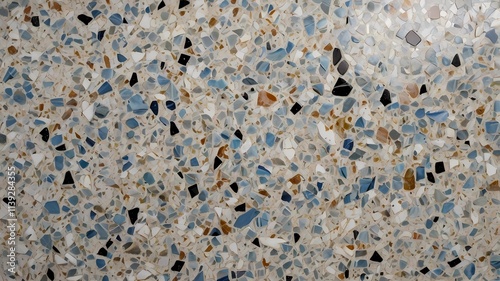 Wall terrazzo texture gray blue of stone granite black white background marble surface pattern sandstone small have mixed sand tile background.