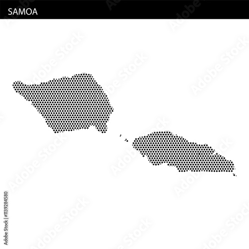 Unique hexagonal dotted map representation of Samoa highlighting major islands and regions