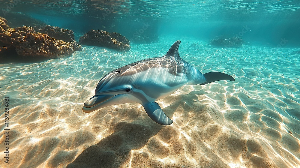 Obraz premium Enchanting Panoramic View of Spinner Dolphins in Hawaii's Vibrant Underwater Landscape
