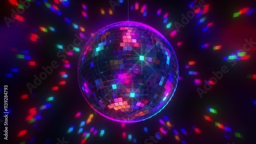 Colorful Retro Disco Mirror Ball Spinning In Front of a Colorful Background