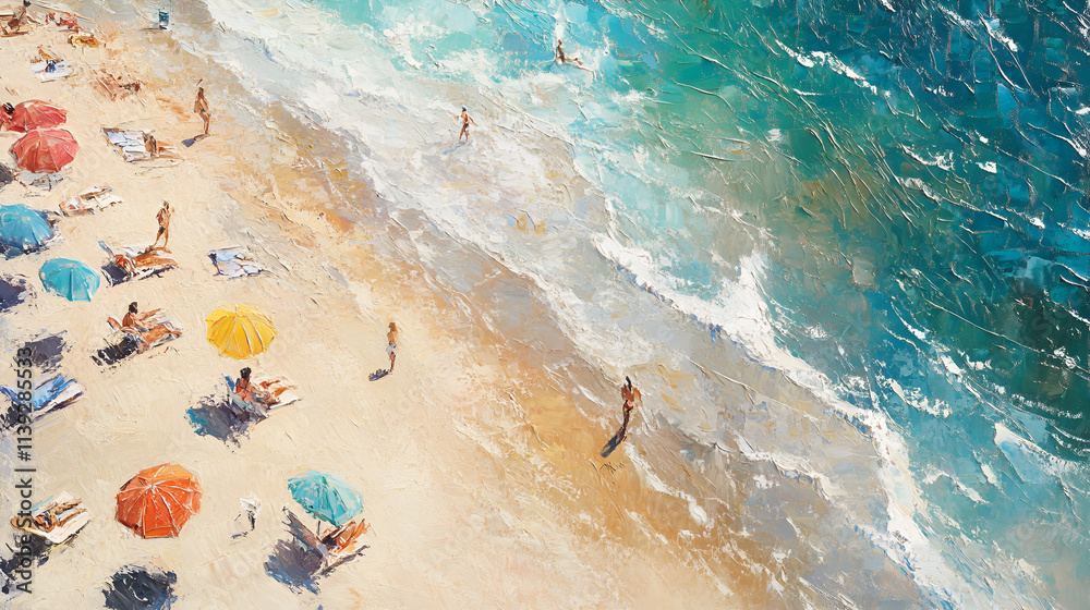 Oil Painting of A Beach from Birds' Eye View Aspect 16:9 Perfect for Wall Art Oil Painting of A Beach from Birds' Eye View Aspect 16:9 Perfect for Wall Art