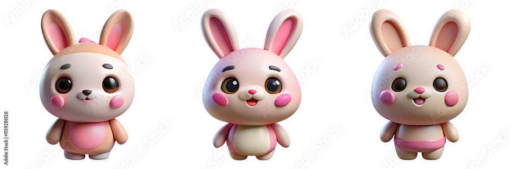 3d cute cartoon rabbits isolated on transparent background, cut out 3d cute cartoon rabbits isolated on transparent background, cut out