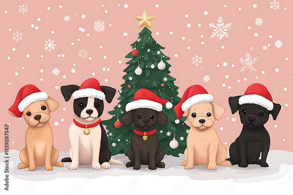 Adorable Puppies Celebrate Christmas with Festive Cheer