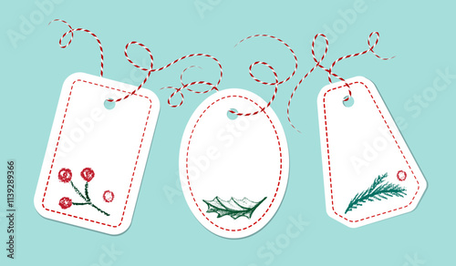 Charming and delightful holiday gift tags showcasing beautiful festive floral and leaf designs on a soft background