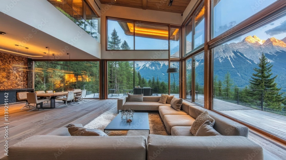 Mountain View Luxury Living Room: Breathtaking Alpine Scenery from a Modern Home Mountain View Luxury Living Room: Breathtaking Alpine Scenery from a Modern Home