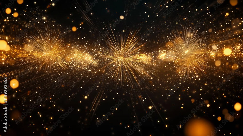 Obraz premium Stunning golden sparks and shimmering lights create magical atmosphere, perfect for celebrations and festive occasions. radiant glow enhances sense of joy and wonder