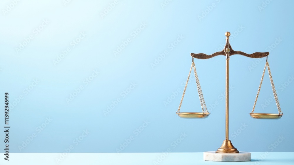 Symbol of justice balanced scale on white background