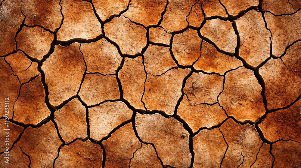 Dry cracked earth surface with rich brown and beige tones, showcasing effects of drought and arid conditions. intricate patterns evoke sense of nature resilience and fragility Dry cracked earth surface with rich brown and beige tones, showcasing effects of drought and arid conditions. intricate patterns evoke sense of nature resilience and fragility