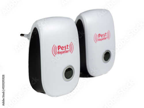 Ultrasonic pest repeller device. Device with ultrasound for repelling mosquitoes, spiders and flies. House protection against insects, mice and rats		