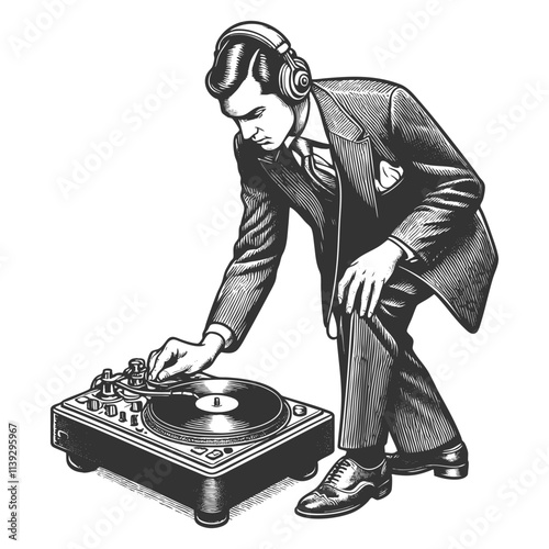 dj in suit playing vinyl record clip art preview