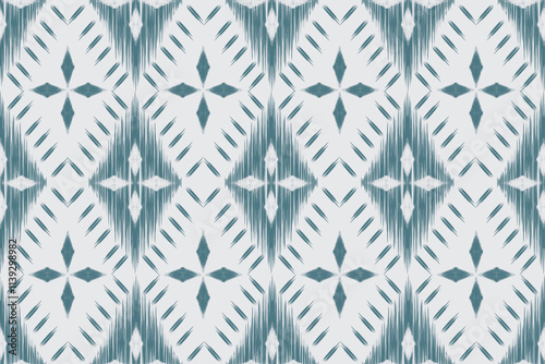 seamless pattern. Geometric Ikat Pattern with Blue and White Diamond Shapes on Textured Background. Design for Carpet, wallpaper, clothing, wrapping, fabric, cover, textile.