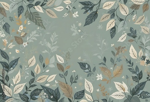Abstract hand-drawn leaves and vines in muted, pastel shades