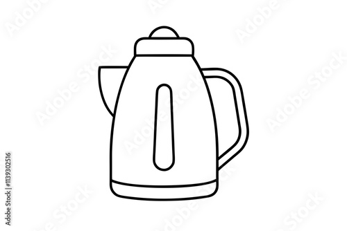 Black and White Line Drawing of an Electric Kettle with Spout, Handle, and Base