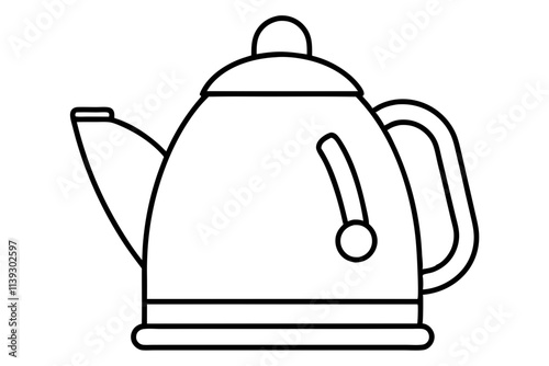 Black and White Line Drawing of an Electric Kettle with Spout, Handle, and Base