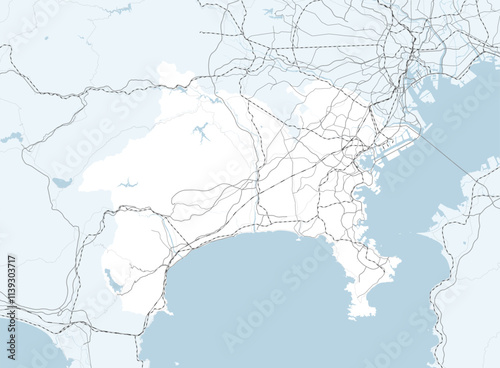 日本の神奈川県と隣接する都道府県を含む、シンプルなロードマップ