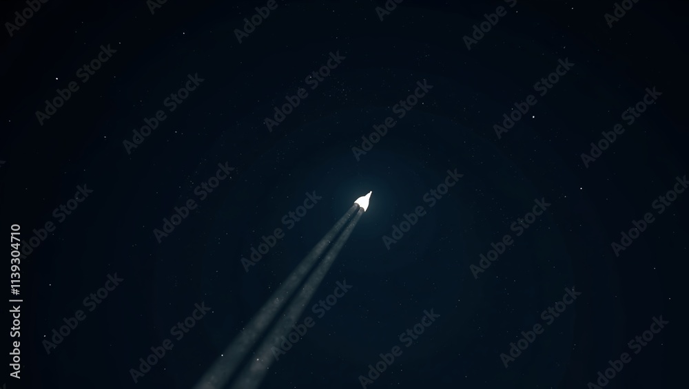 a rocket is flying towards the stars. cinematic shot of a vast, dark space with countless stars