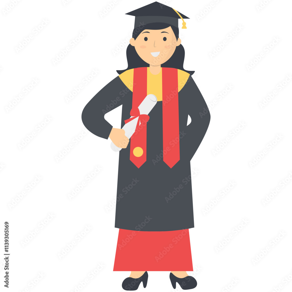 Student Graduation on the High School. Vector Illustration Isolated on White Background Student Graduation on the High School. Vector Illustration Isolated on White Background