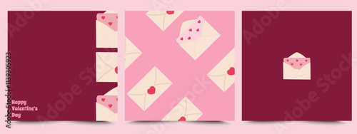 Creative Valentines Day cards collection with love mail. Hand drawn lettering with hearts, love letter. Trendy cover in minimalistic style. Romantic background for prints, poster, flyers, invitation.
